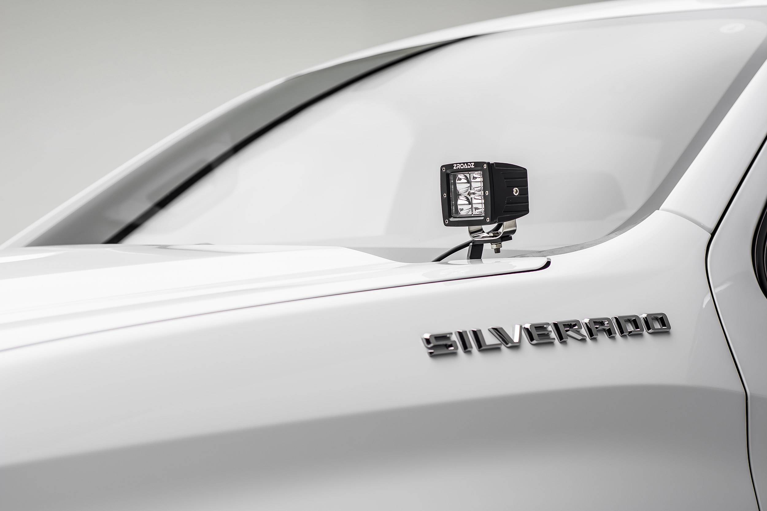 2019-2021 Chevrolet Silverado 1500 Hood Hinge LED Bracket to mount (2) 3 Inch LED Pod Lights - PN #Z