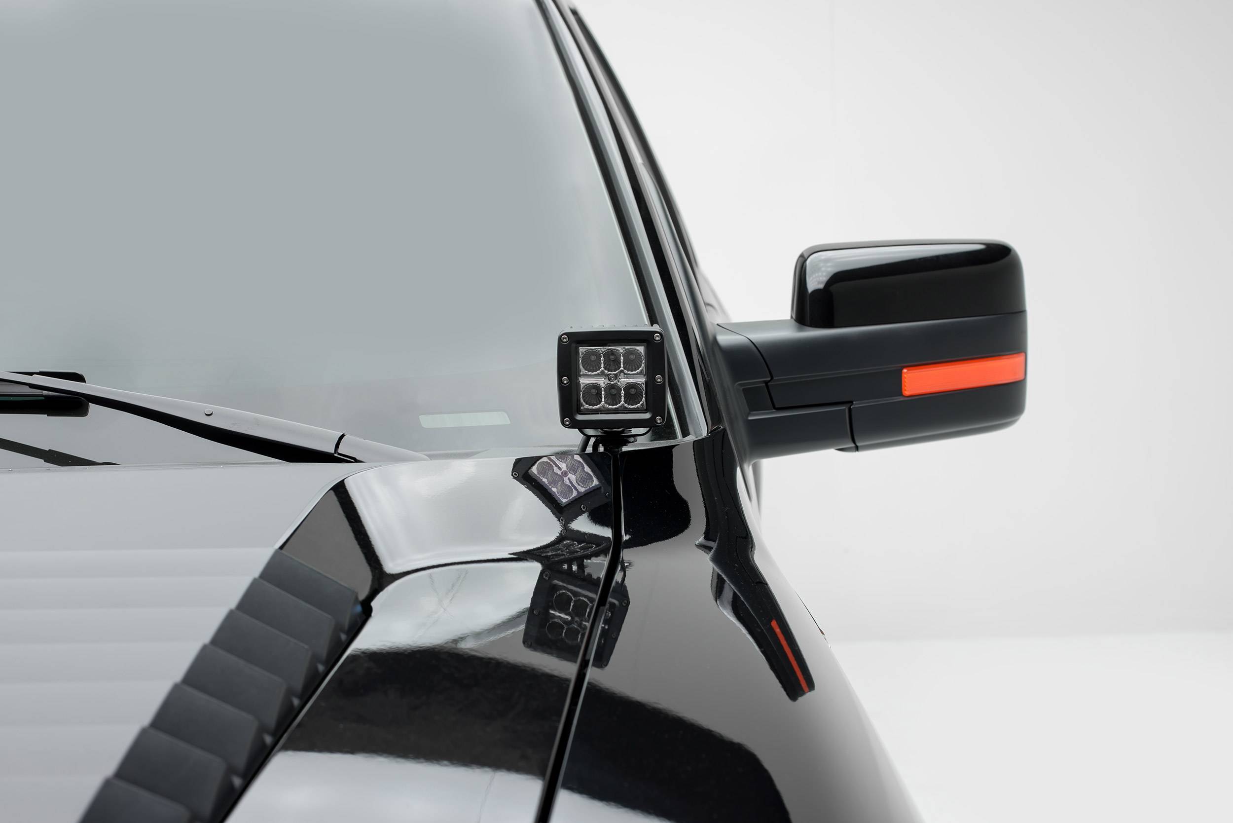 ZROADZ Ditch Light Hood Hinge Mounting Brackets For 2019-2021 Ford Ranger - Fits 3" LED Pod Lights, Gloss Black