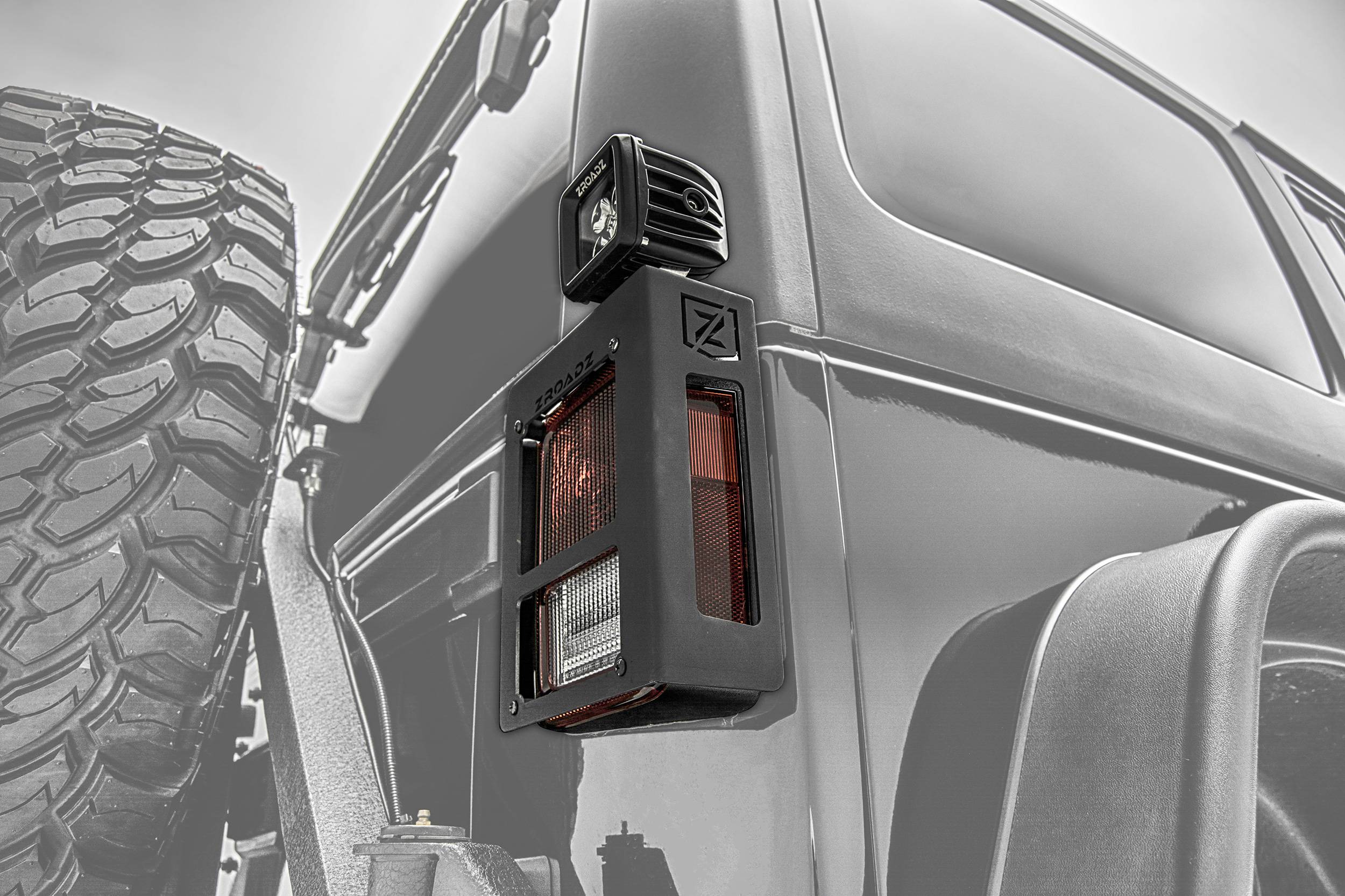 2007-2018 Jeep JK Tail Light Protector LED Bracket to mount (2) Inch LED  Pod Lights Part Z384811