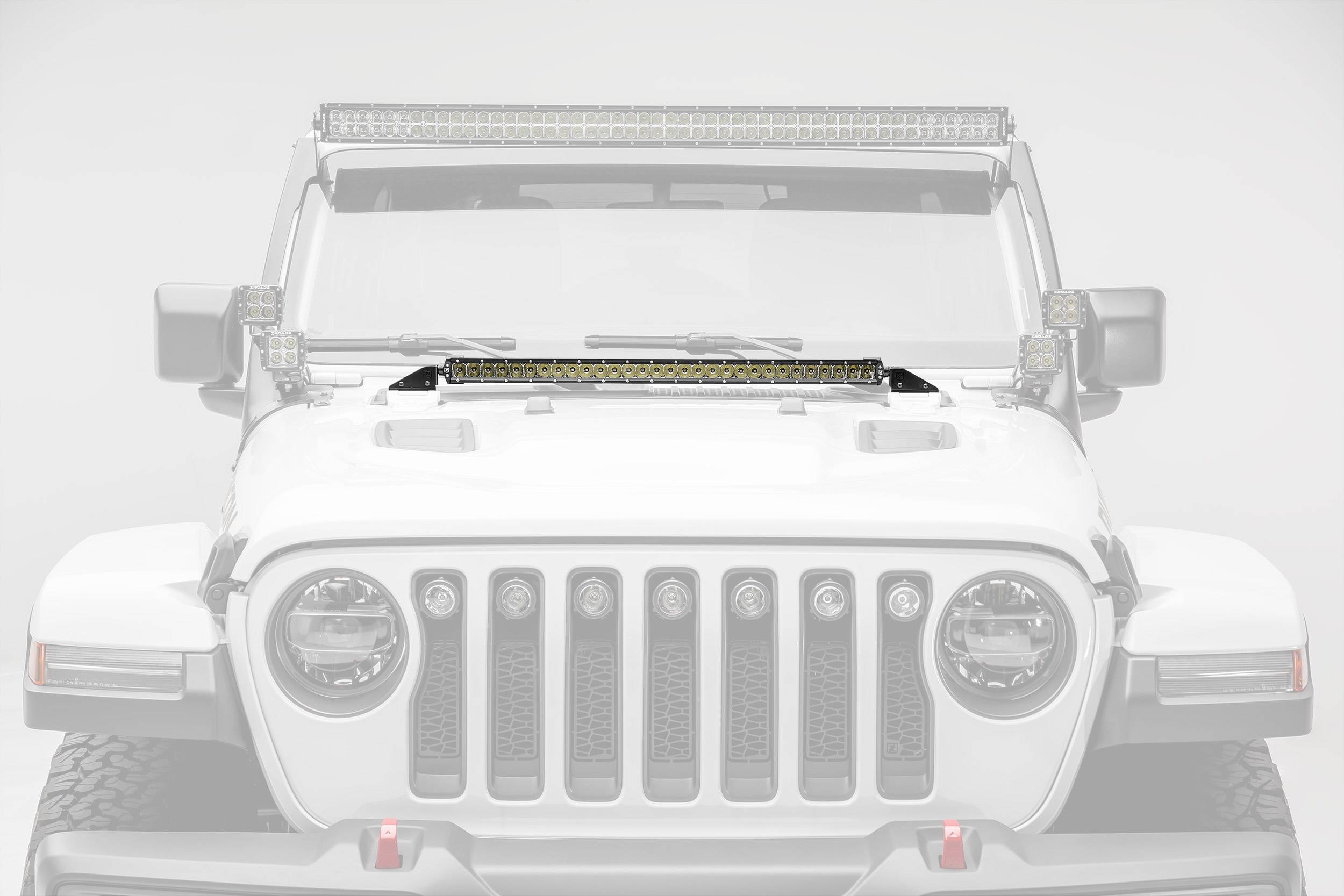 Jeep JL, Gladiator Hood Cowl LED Kit with 30 Inch LED Straight Single Row  Slim Light Bar - Part # Z364931-KIT