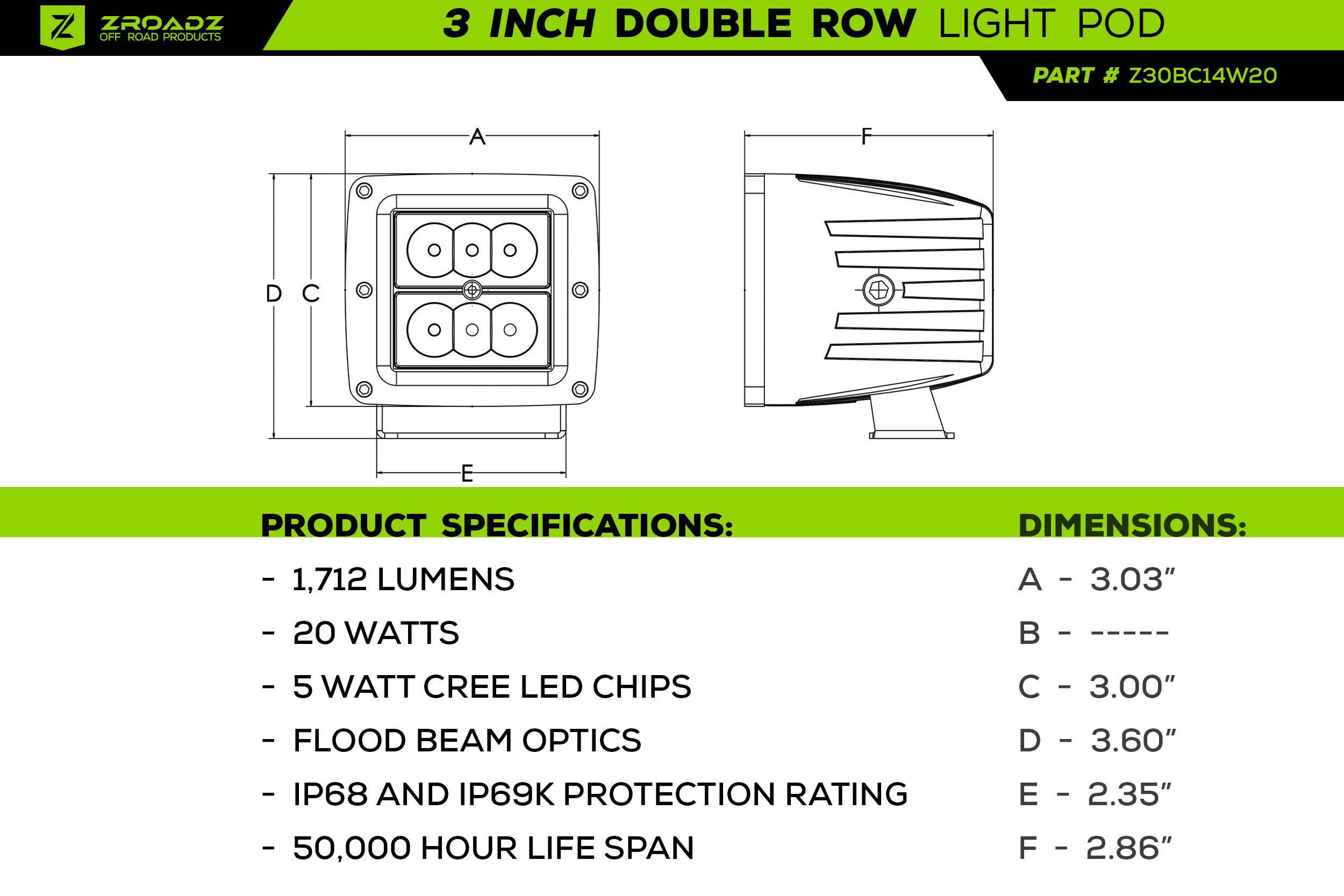 Ram Hood Hinge LED Kit with (2) 3 Inch LED Pod Lights - PN #Z364521-KIT2