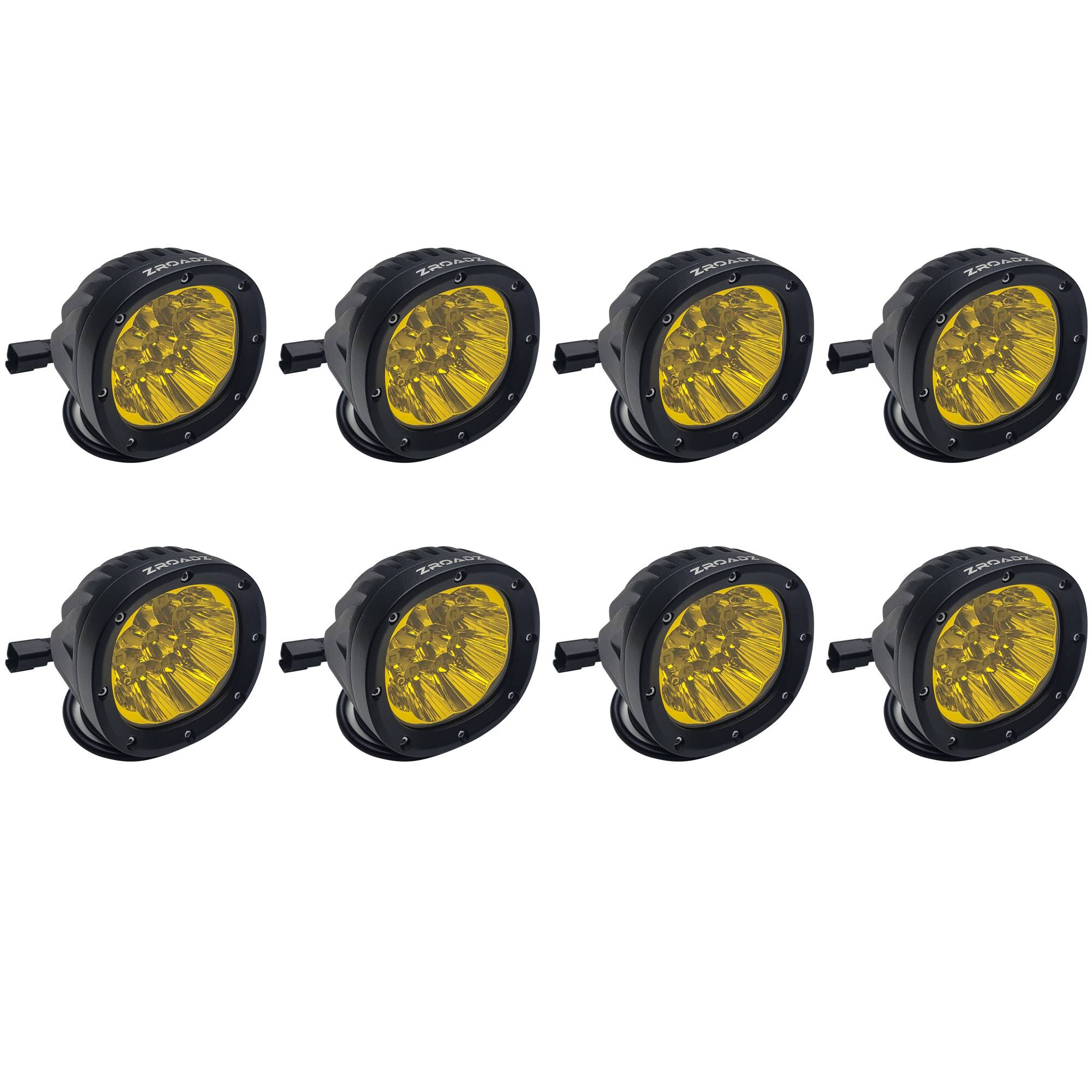 ZROADZ 4-Inch LED Amber LED Kit for use on ZROADZ Bronco Roof Racks,  Includes (8) 4-Inch Amber LED Lights & Universal Harness – Part #  Z3090WRDA-KIT8