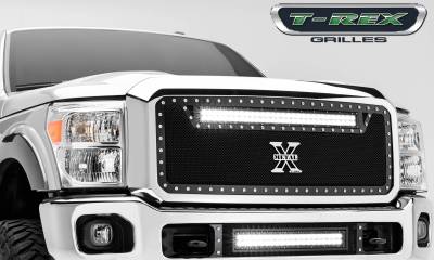 T-REX GRILLES - 2011-2016 Super Duty Torch Grille, Black, 1 Pc, Insert, Chrome Studs with (1) 30" LED - PN #6315461