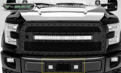 T-REX GRILLES - 2015-2017 F-150 Stealth Torch Bumper Grille, Black, 1 Pc, Insert, Black Studs with (2) 3" LED Cube Lights - PN #6325731-BR