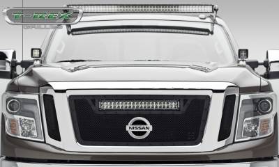 T-REX GRILLES - 2016-2019 Nissan Titan Stealth Torch Grille, Black, 3 Pc, Insert, Black Studs with (1) 20 LED, Fits Vehicles with Camera - Part # 6317851-BR