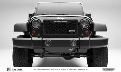 T-REX GRILLES - 2007-2018 Jeep JK, JKU ZROADZ Grille, Black, 1 Pc, Insert with (1) 10" LED - PN #Z314831-10T