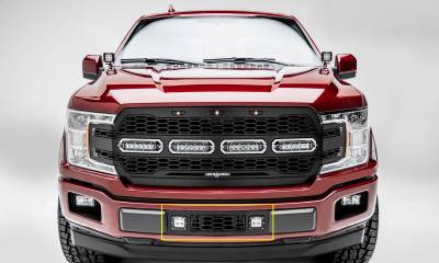 T-REX GRILLES - 2018-2020 F-150 Limited, Lariat Revolver Bumper Grille, Black, 1 Pc, Overlay with (2) 3 Inch LED Cube Lights - PN #6525751