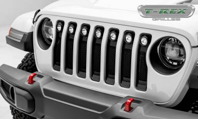 T-REX GRILLES - 2022 Jeep Gladiator, JL Torch Grille, Black, 1 Pc, Insert, Incl. (7) 2 LED Round Lights - Part # 6314941