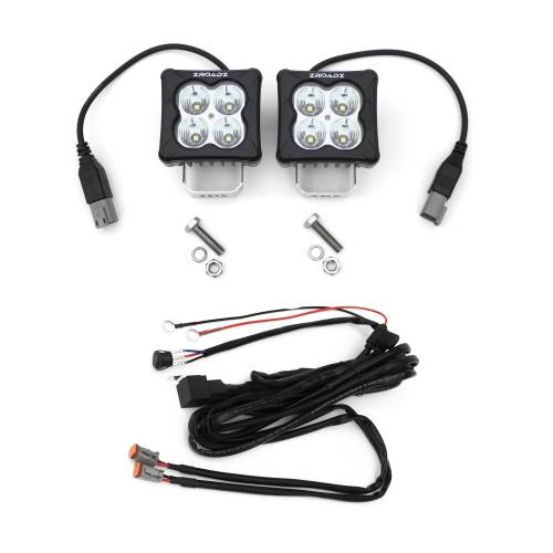 ZROADZ OFF ROAD PRODUCTS - 3 inch ZROADZ LED Light Pod Kit, G2 Series, Bright White, Flood Beam, 2 Piece With Wiring Harness - PN #Z30BC20W-D3F-K