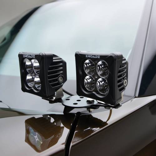 ZROADZ OFF ROAD PRODUCTS - 2022 Toyota Tundra Hood Hinge LED Kit with (2) 3 Inch Amber and (2) White LED Pod Lights - Part # Z369671-KITAW
