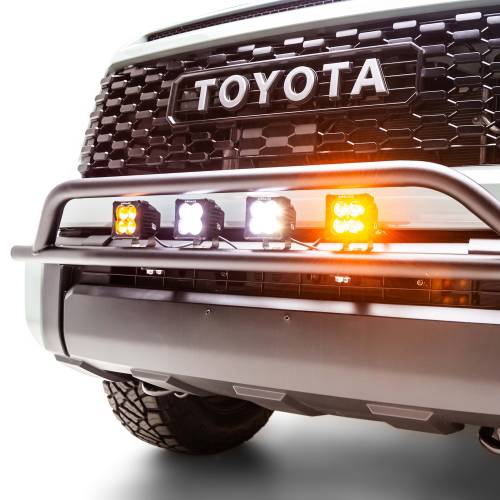 ZROADZ OFF ROAD PRODUCTS - 2014-2021 Toyota Tundra Front Bumper LED Kit with (2) 3 Inch Amber and (2) White ZROADZ LED Pod Lights - Part # Z329661-KITAW