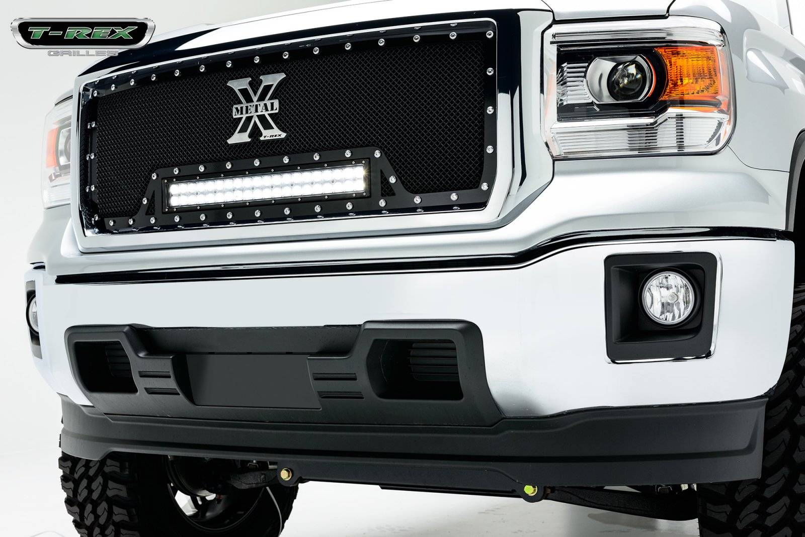 T-REX GRILLES - 2014-2015 Sierra 1500 Torch Grille, Black, 1 Pc, Insert, Chrome Studs with (1) 20" LED - Part # 6312081
