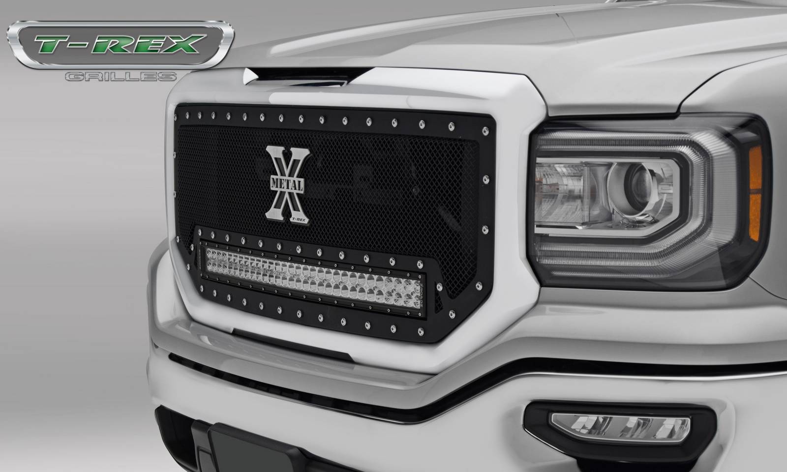 T-REX GRILLES - 2016-2018 Sierra 1500 Torch Grille, Black, 1 Pc, Insert, Chrome Studs with (1) 30" LED - Part # 6312131