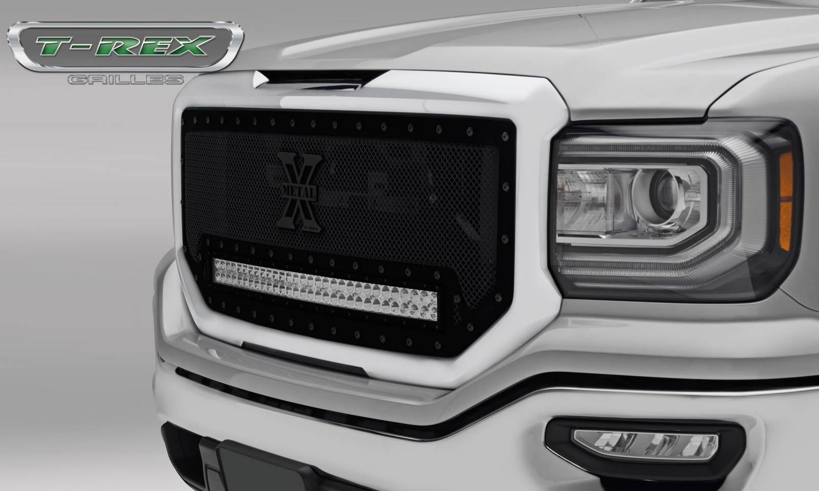 T-REX GRILLES - 2016-2018 GMC Sierra 1500 Stealth Torch Grille, Black, 1 Pc, Insert, Black Studs with (1) 30" LED - Part # 6312131-BR