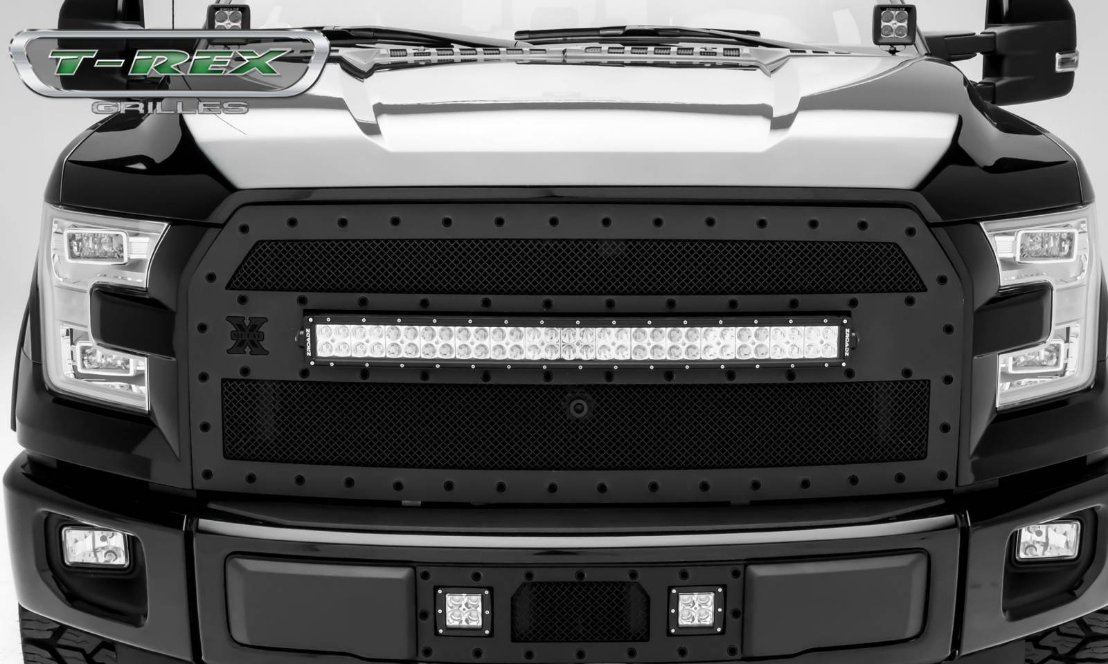 T-REX GRILLES - 2015-2017 Ford F-150 Stealth Torch Grille, Black, 1 Pc, Replacement, Black Studs with (1) 30" LED, Fits Vehicles with Camera - Part # 6315741-BR