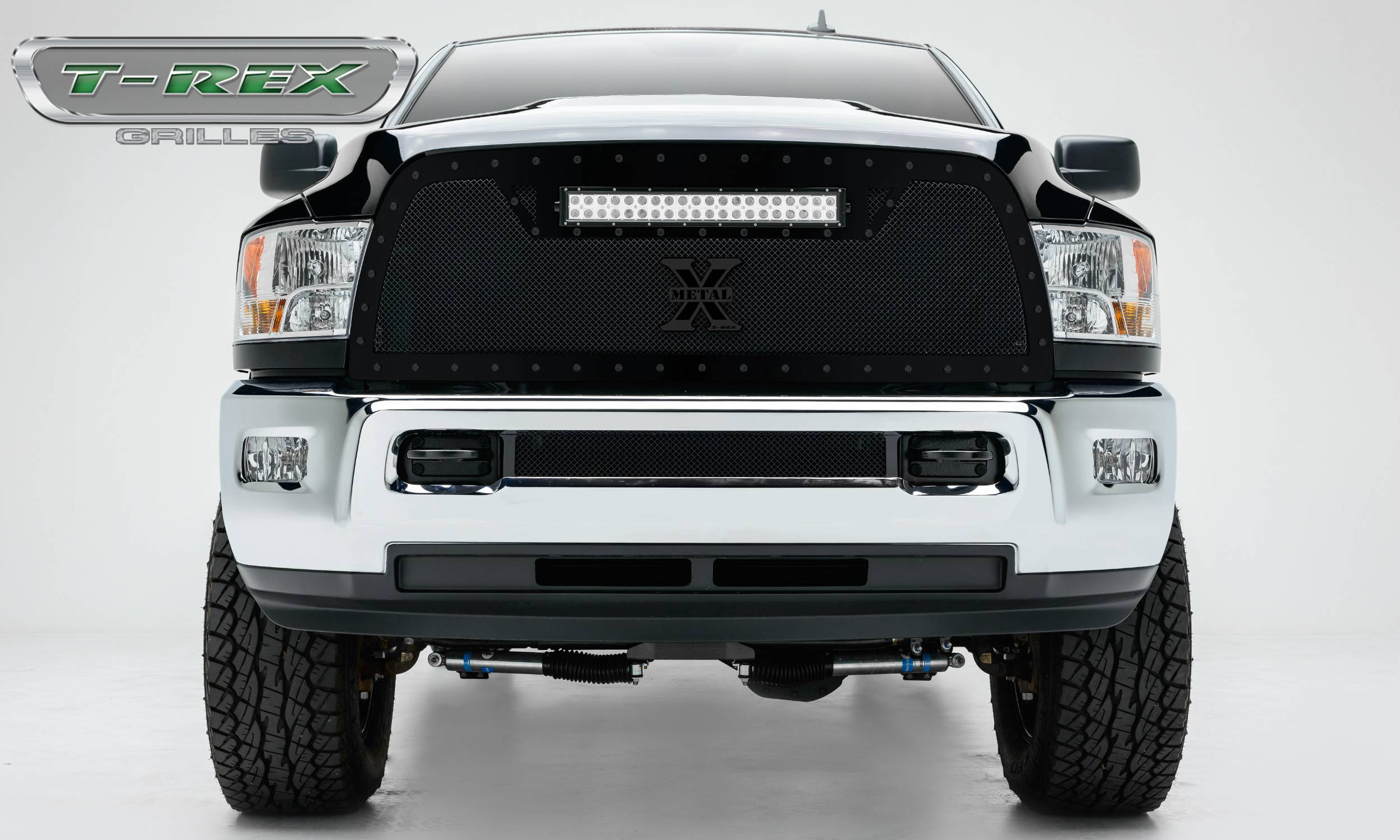 T-REX GRILLES - 2010-2012 Ram 2500, 3500 Stealth Torch Grille, Black, 1 Pc, Replacement, Black Studs with (1) 20" LED - Part # 6314531-BR