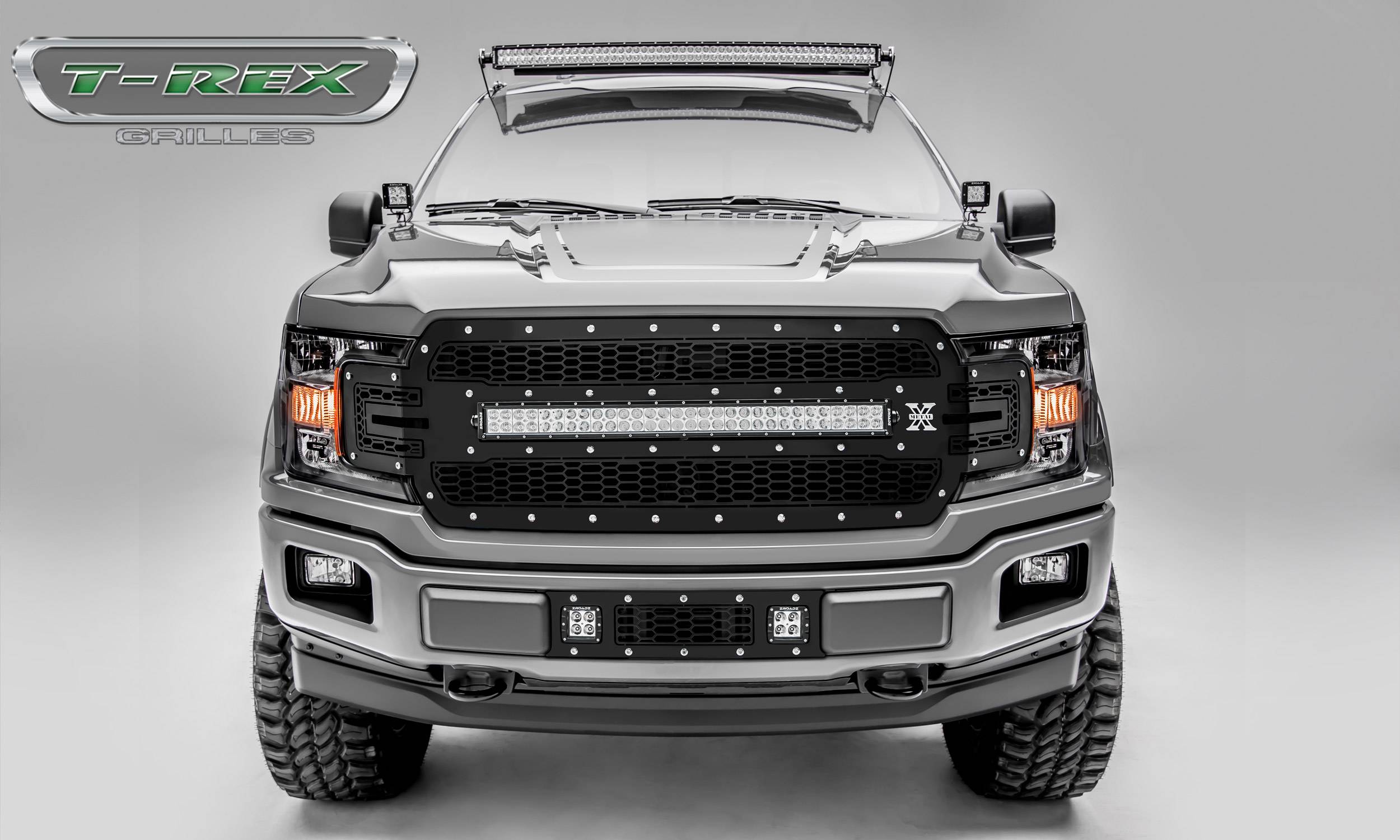 T-REX GRILLES - 2018-2020 Ford F-150 Laser Torch Grille, Black, 1 Pc, Replacement, Chrome Studs with 30 Inch LED, Does Not Fit Vehicles with Camera - Part # 7315711