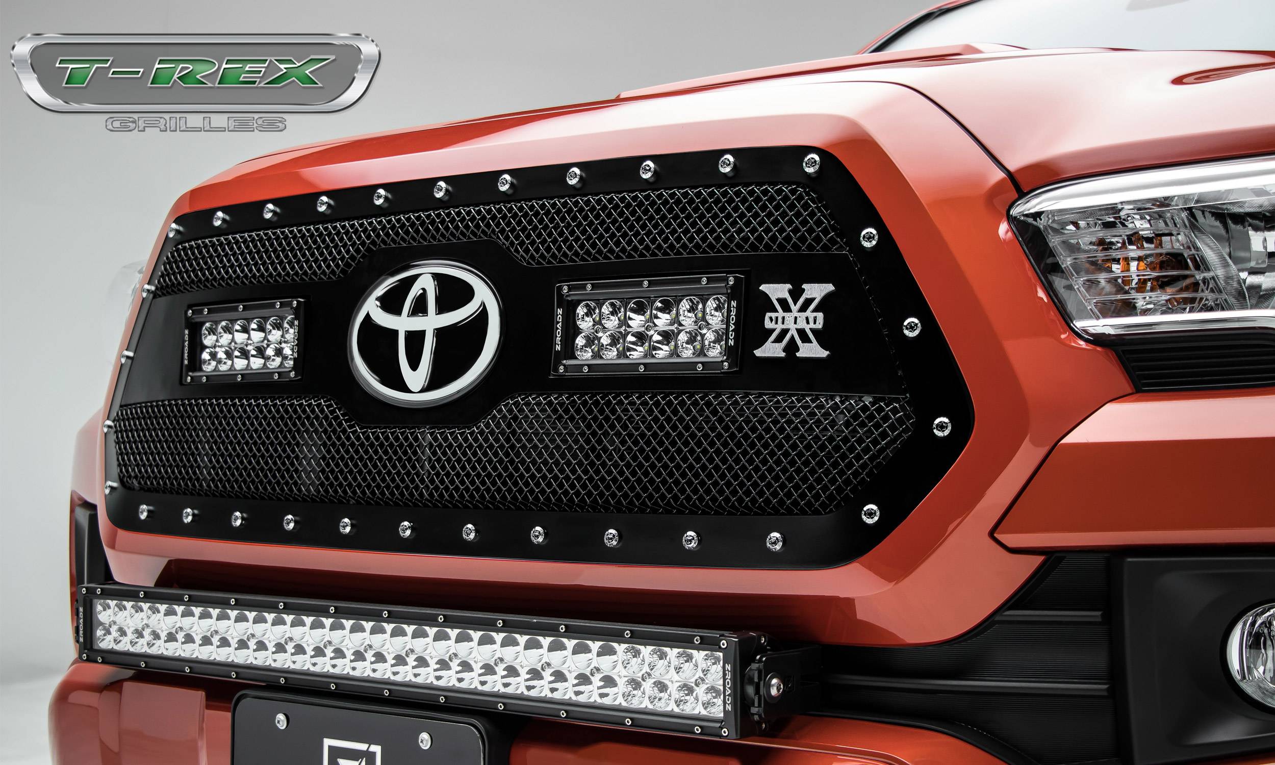 T-REX GRILLES - 2022 Toyota Tacoma Torch Grille, Black, 1 Pc, Insert, Chrome Studs, Incl. (2) 6 LEDs - Part # 6319511