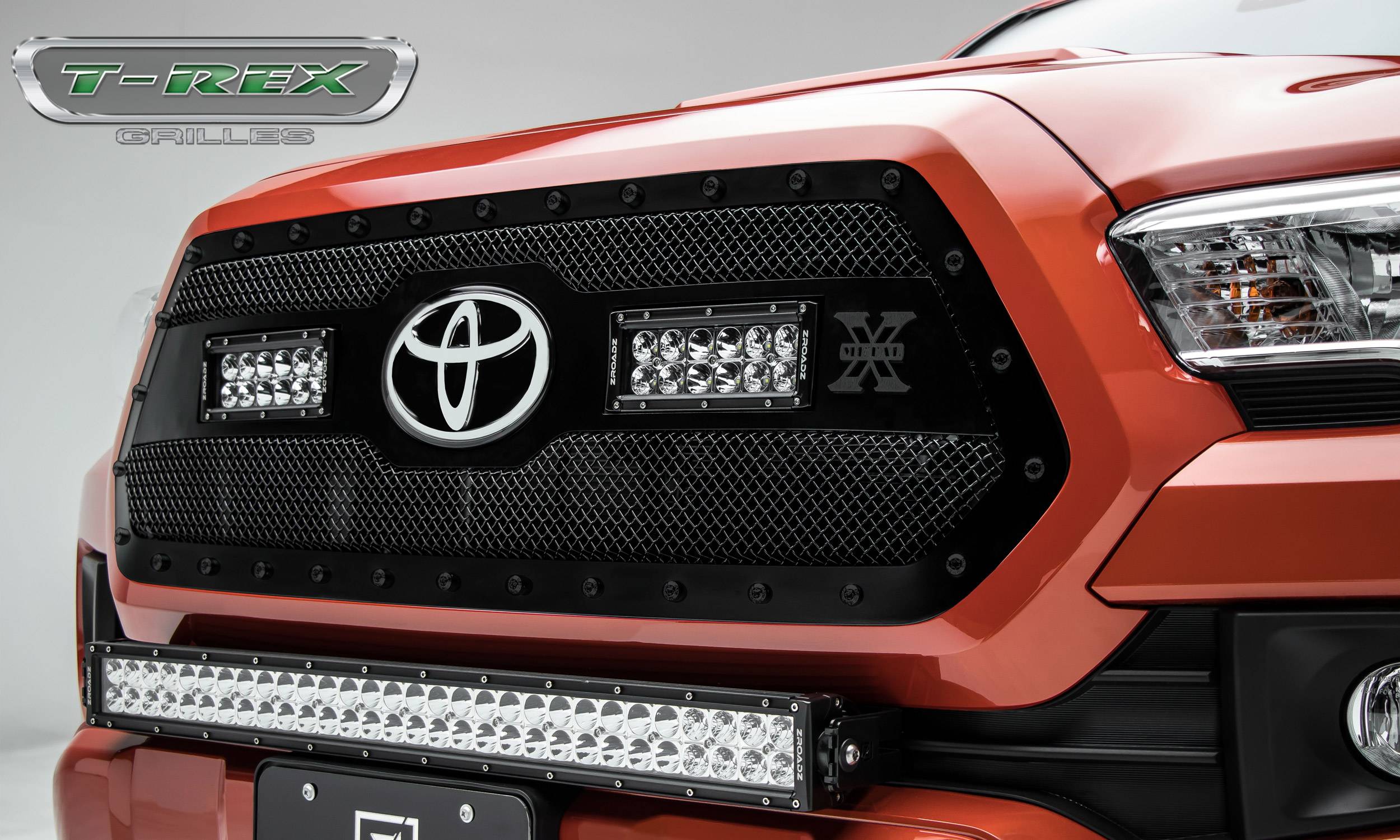 T-REX GRILLES - 2018-2022 Toyota Tacoma Stealth Torch Grille, Black, 1 Pc, Insert, Black Studs, Incl. (2) 6" LEDs - Part # 6319511-BR