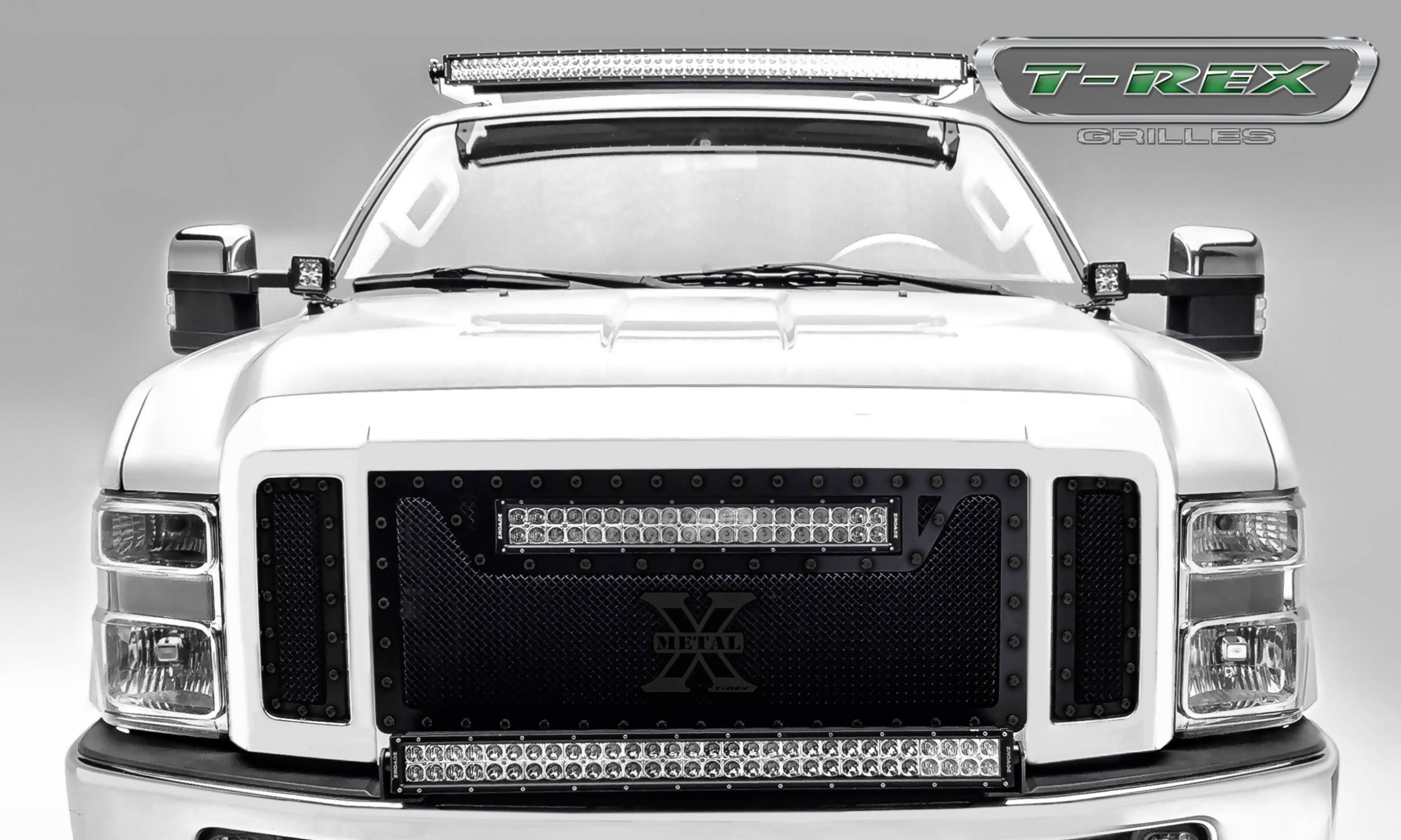 T-REX GRILLES - 2008-2010 Super Duty Stealth Torch Grille, Black, 3 Pc, Replacement, Black Studs with (1) 20" LED - Part # 6315451-BR