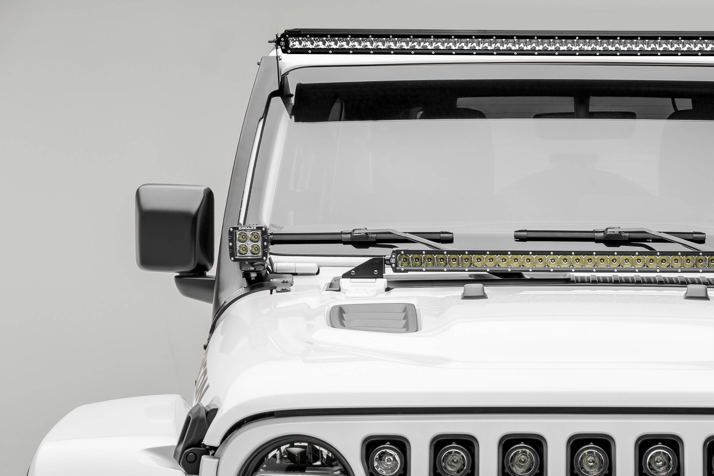 ZROADZ OFF ROAD PRODUCTS - 2018-2024 Jeep JL/2019-2024 Gladiator Front Roof LED Kit with (1) 50 Inch LED Straight Single Row Slim Light Bar and (2) 3 Inch LED Pod Lights - PN #Z374831-KIT2S