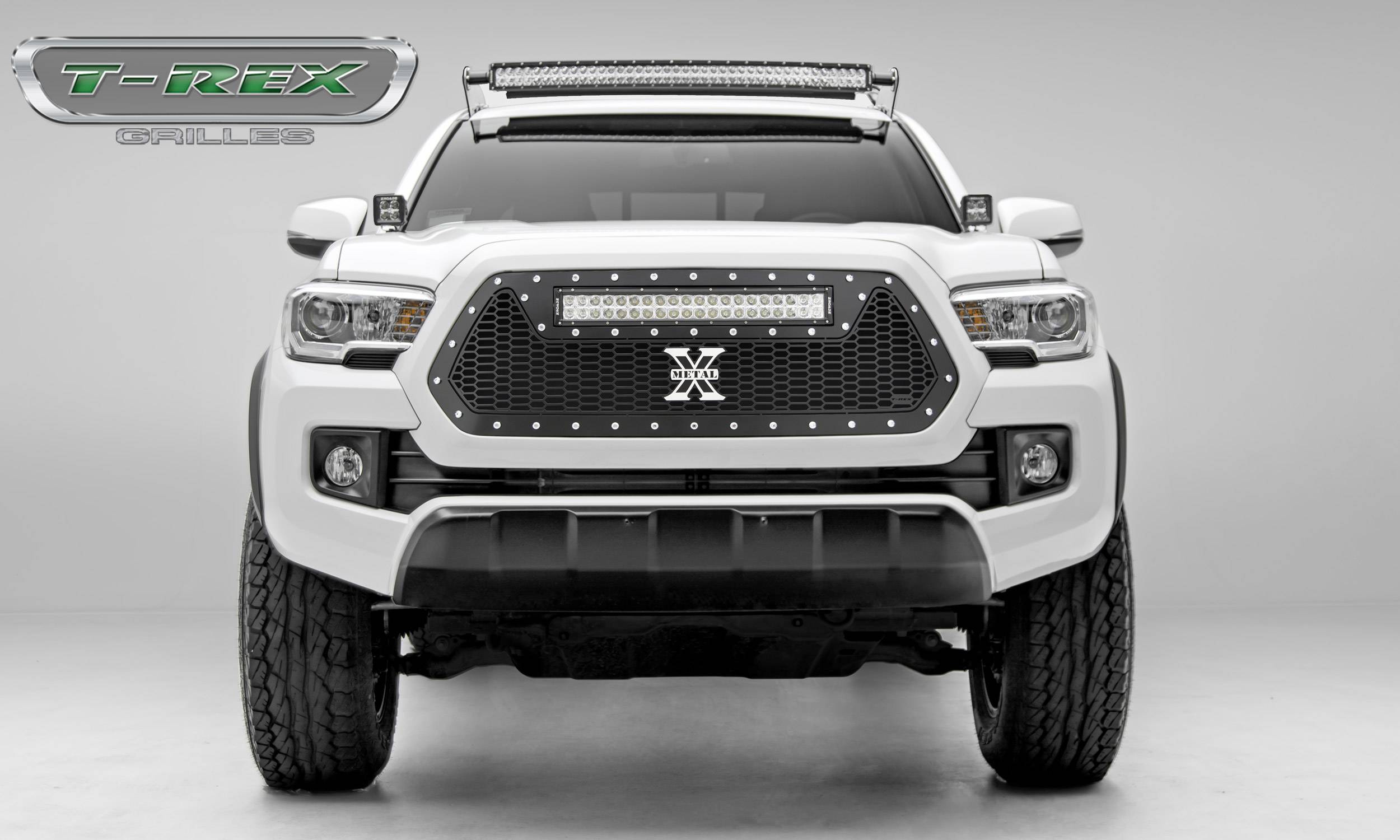 T-REX GRILLES - 2016-2017 Toyota Tacoma Laser Torch Grille, Black, 1 Pc, Insert, Chrome Studs with (1) 20" LED - Part # 7319411