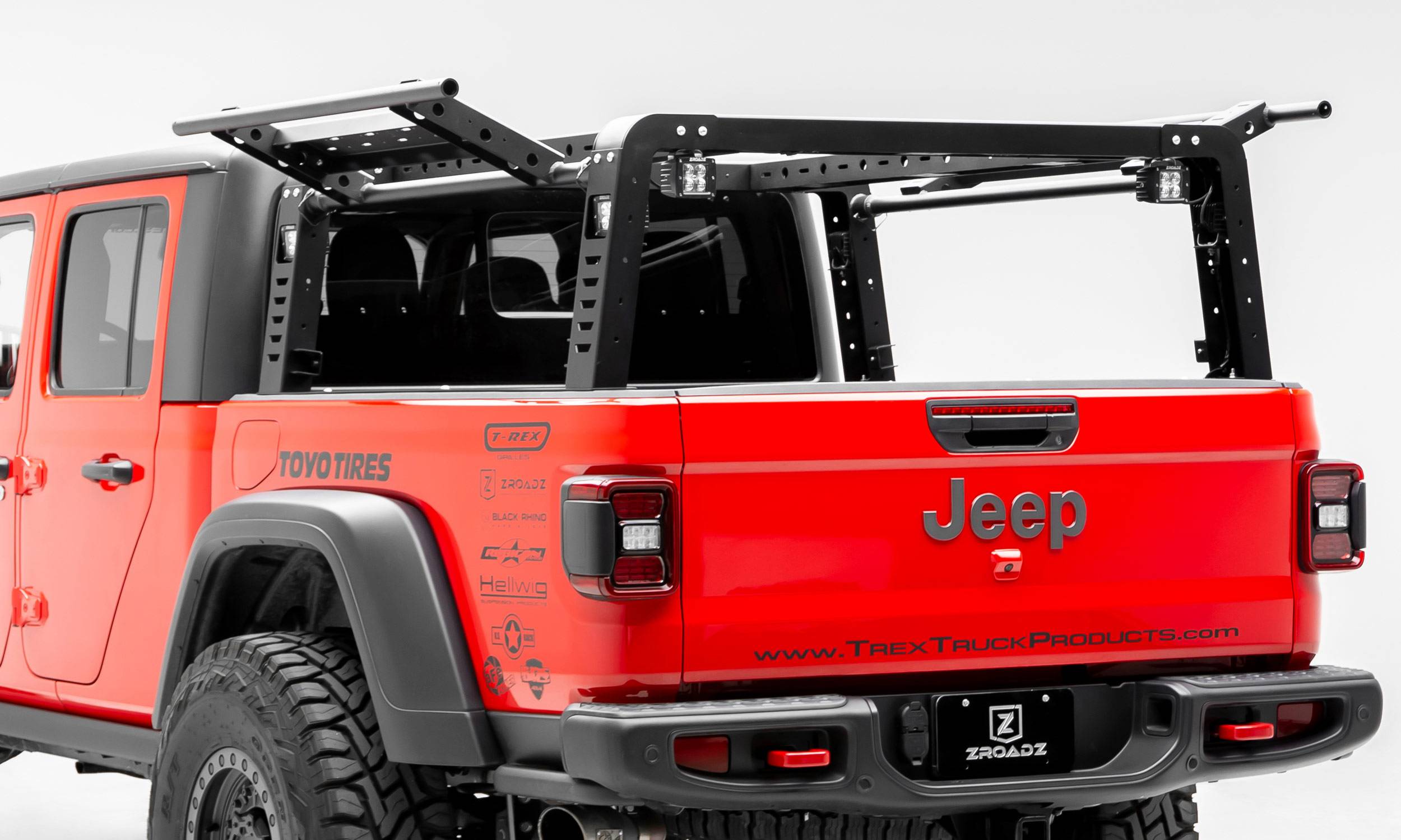 ZROADZ OFF ROAD PRODUCTS - 2019-2023 Jeep Gladiator Access Overland Rack With Two Lifting Side Gates, For use on vehicles equipped with Factory TRAIL RAIL CARGO TRACK Systems - Part # Z834111
