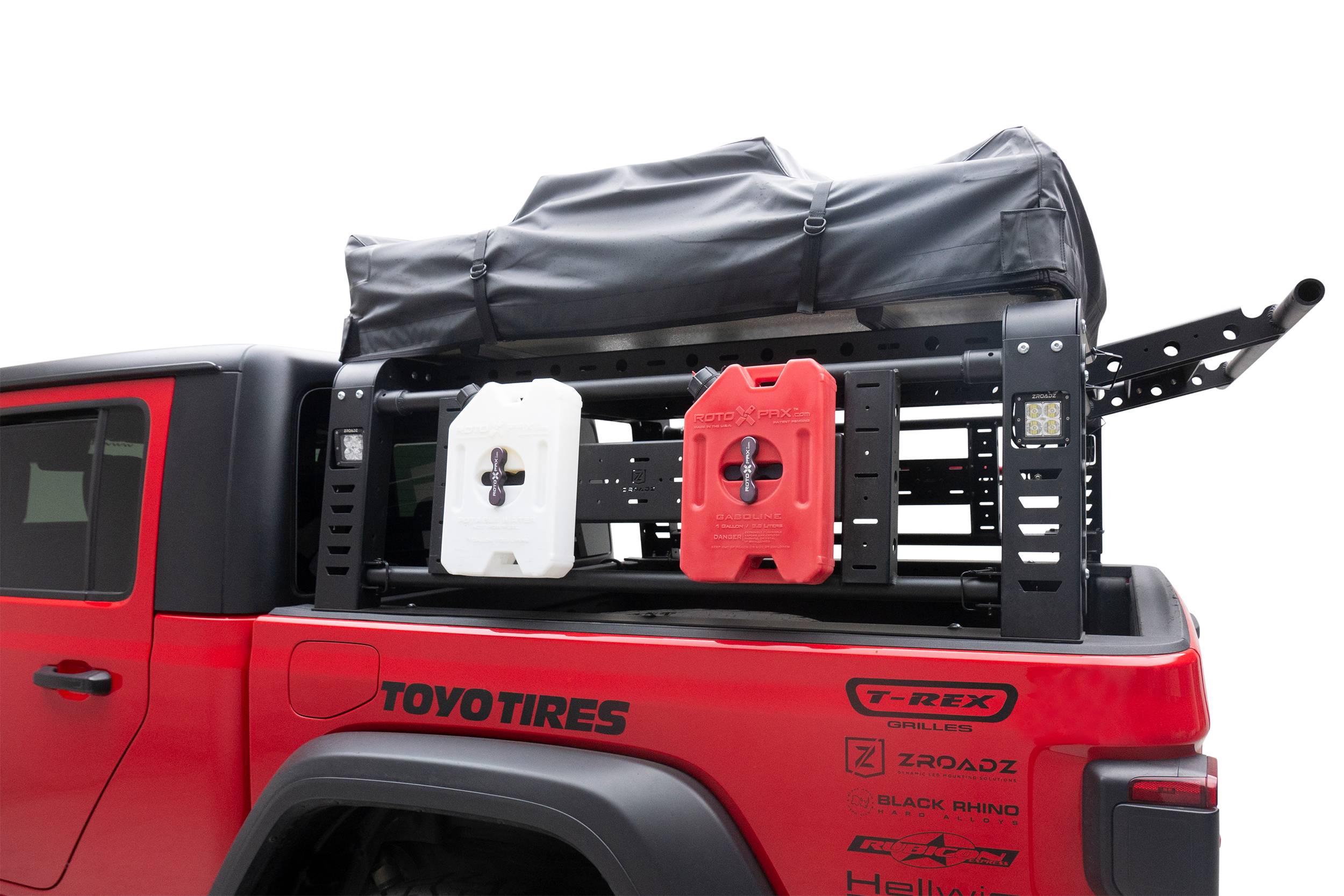 ZROADZ OFF ROAD PRODUCTS - 2019-2022 Jeep Gladiator Access Overland Rack With Three Lifting Side Gates, Without Factory Trail Rail Cargo System - PN #Z834201