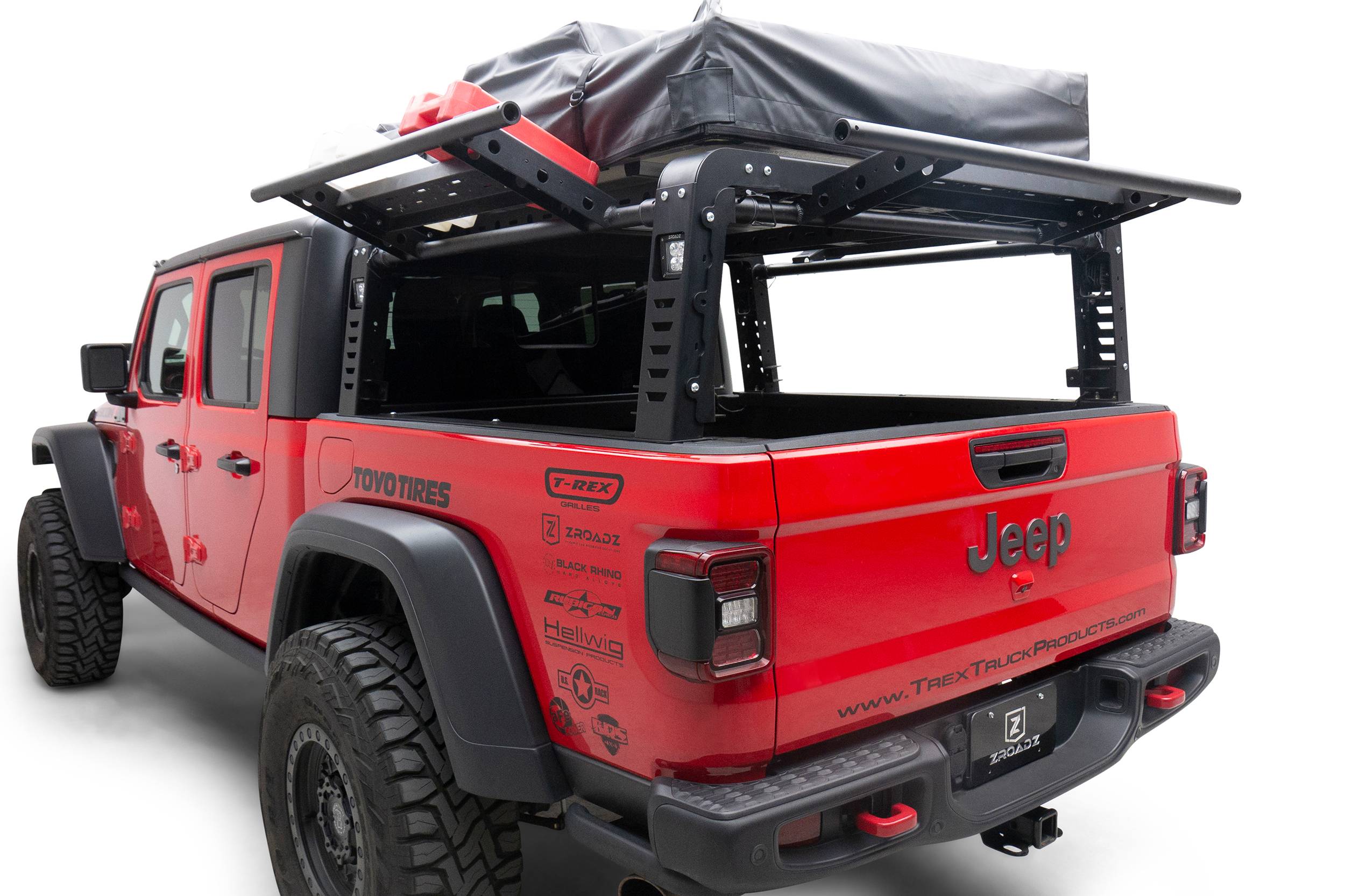 ZROADZ OFF ROAD PRODUCTS - 2019-2024 Jeep Gladiator ACCESS Overland Rack With 3 Lifting ACCESS Gates, For use on Factory Trail Rail Cargo Systems - PN #Z834211