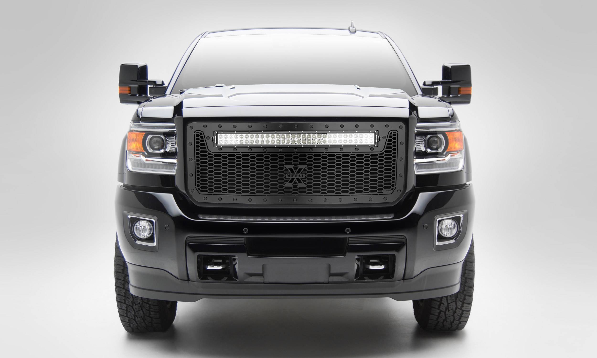 T-REX GRILLES - 2015-2019 GMC Sierra HD Stealth Laser Torch Grille, Black, 1 Pc, Insert, Black Studs with (1) 30 LED - Part # 7312111-BR