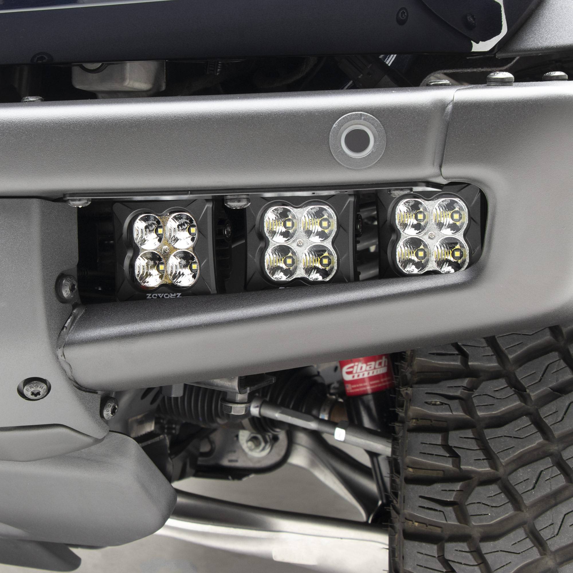 ZROADZ OFF ROAD PRODUCTS - 2021-2022 Ford Bronco Front Bumper OEM Fog LED Bracket to mount (6) 3 Inch ZROADZ or similar style LED Pod Lights- PN #Z325401
