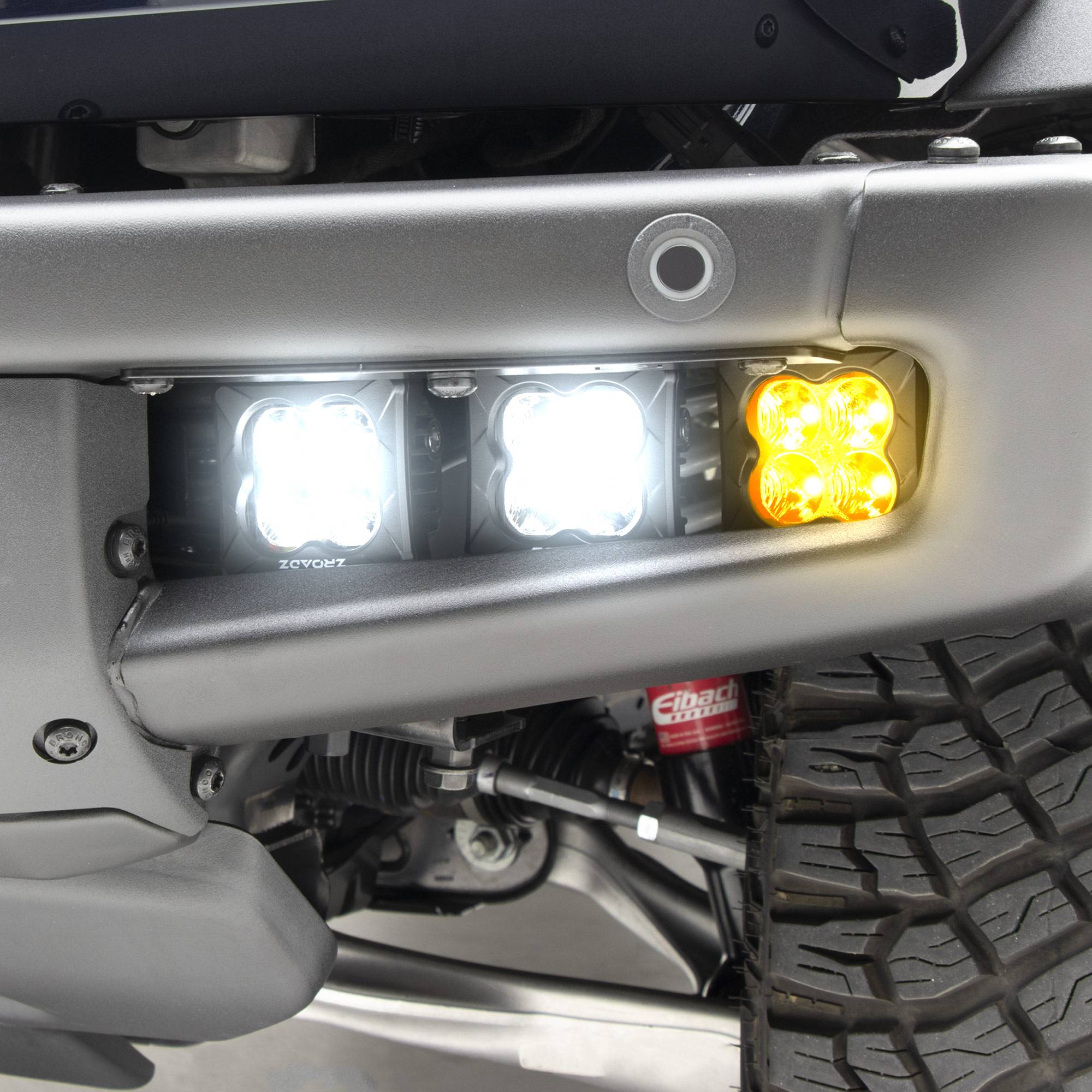 ZROADZ OFF ROAD PRODUCTS - 2021-2023 Ford Bronco Front Bumper Fog LED KIT, Includes (2) 3 inch ZROADZ Amber LED Pod Lights and (4) 3 inch White LED Pod Lights - Part # Z325401-KITAW