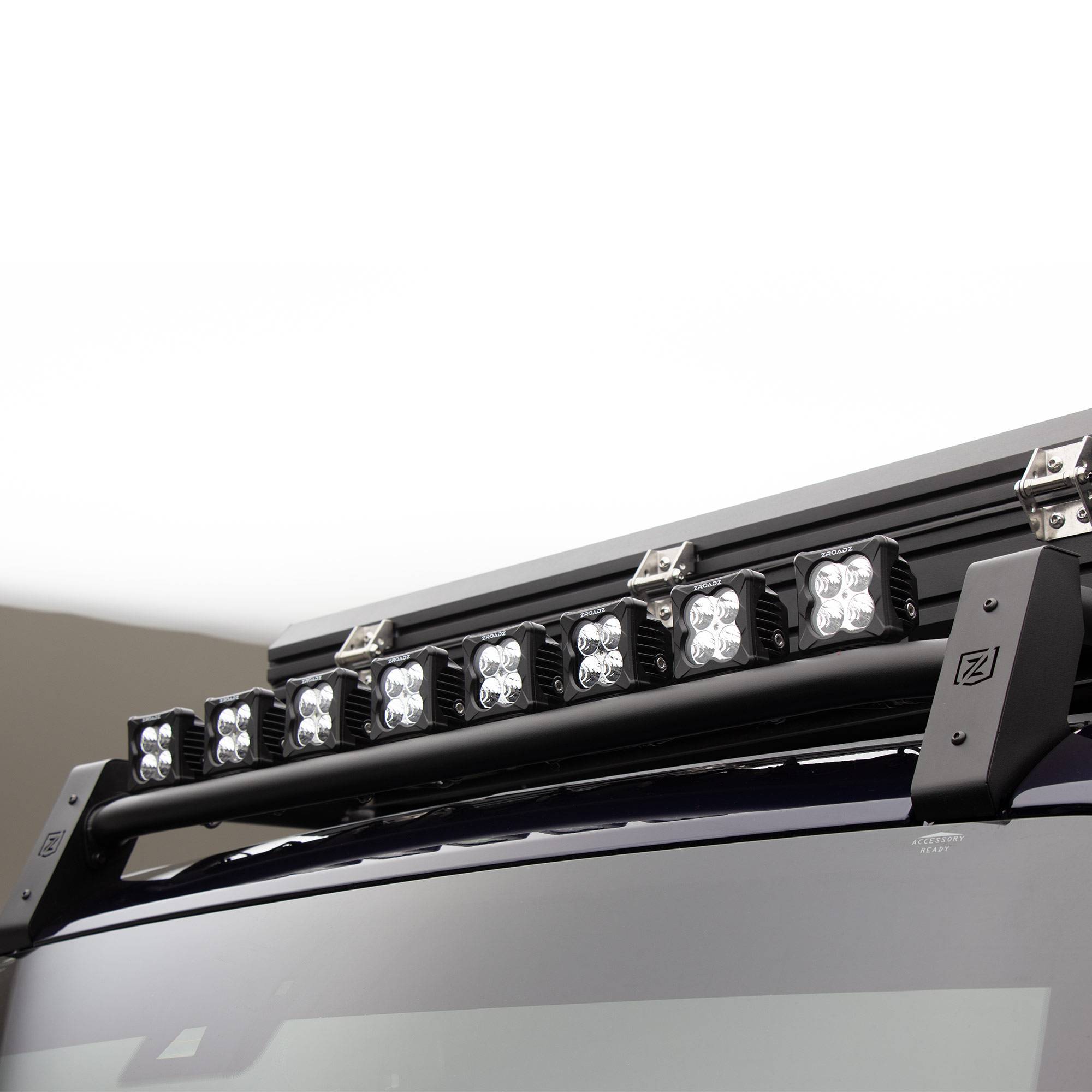 2021-2024 Ford Bronco Roof Rack with (8) 3 Inch LED Pods and (1) 30 Inch  Single Row Slim Light Bar - PN #Z845421