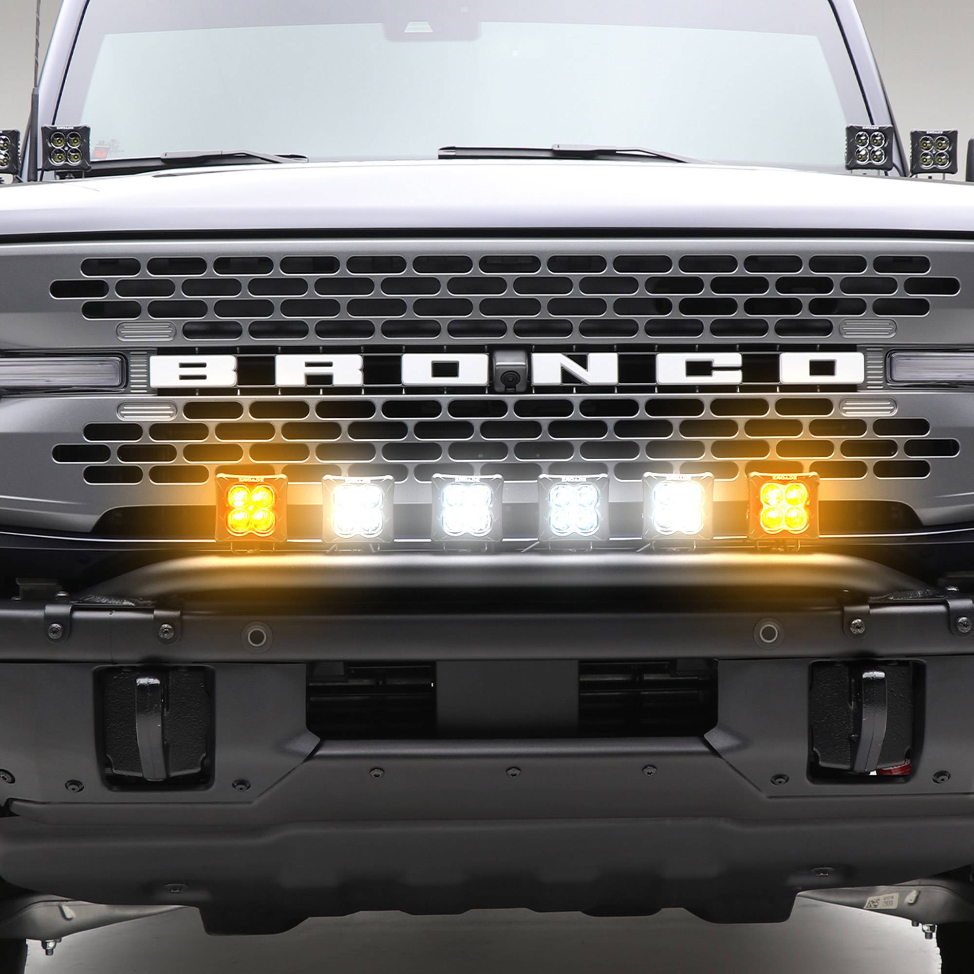 ZROADZ OFF ROAD PRODUCTS - 2021-2022 Ford Bronco Front Bumper Top LED Kit with (4) 3 Inch White and (2) 3 Inch Amber LED Light Pods - PN #Z325431-KITAW
