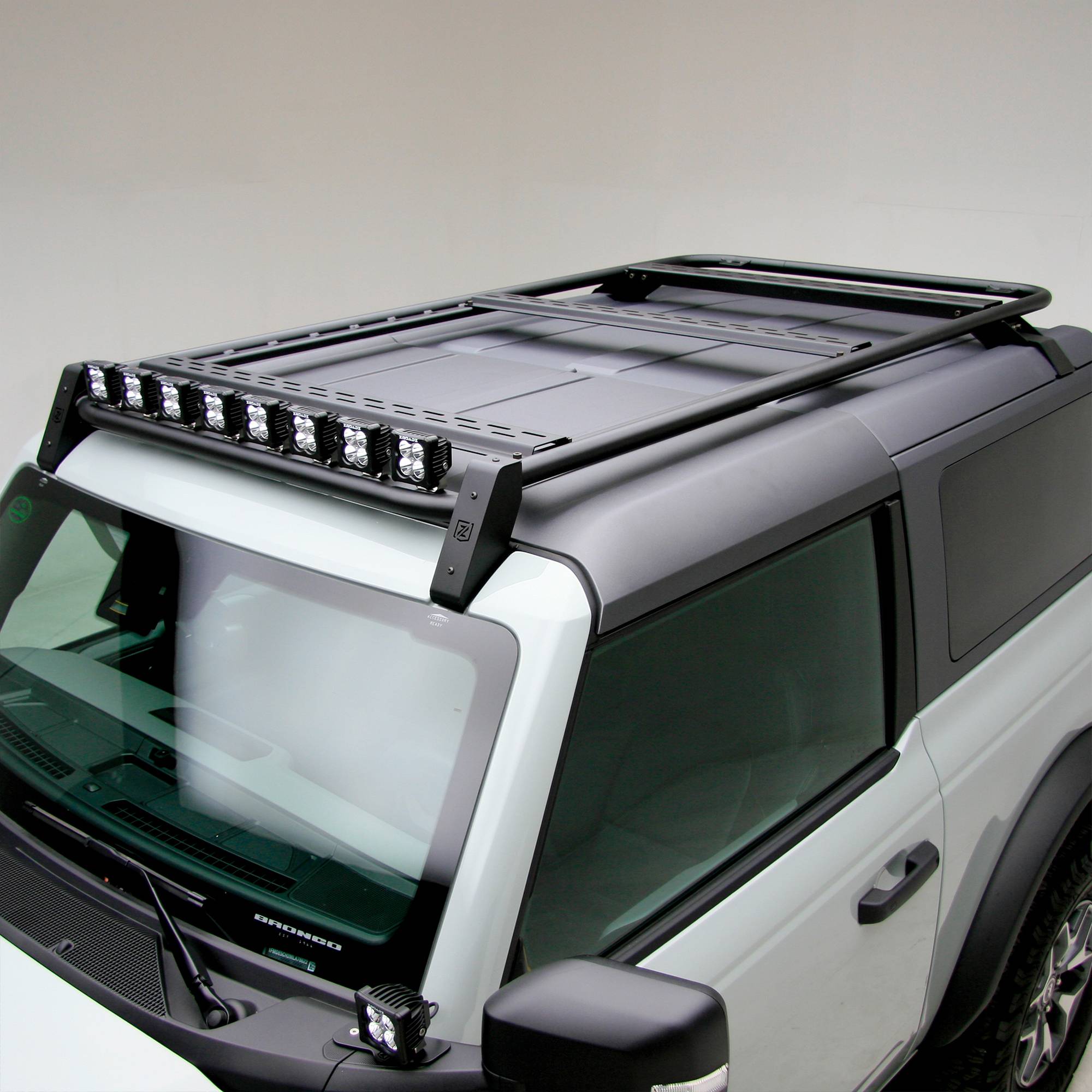 ZROADZ OFF ROAD PRODUCTS - 2021-2023 Ford Bronco 2 Door Roof Rack KIT, Includes (6) 3 inch ZROADZ White and (2) Amber LED Pods Lights - Part # Z845211