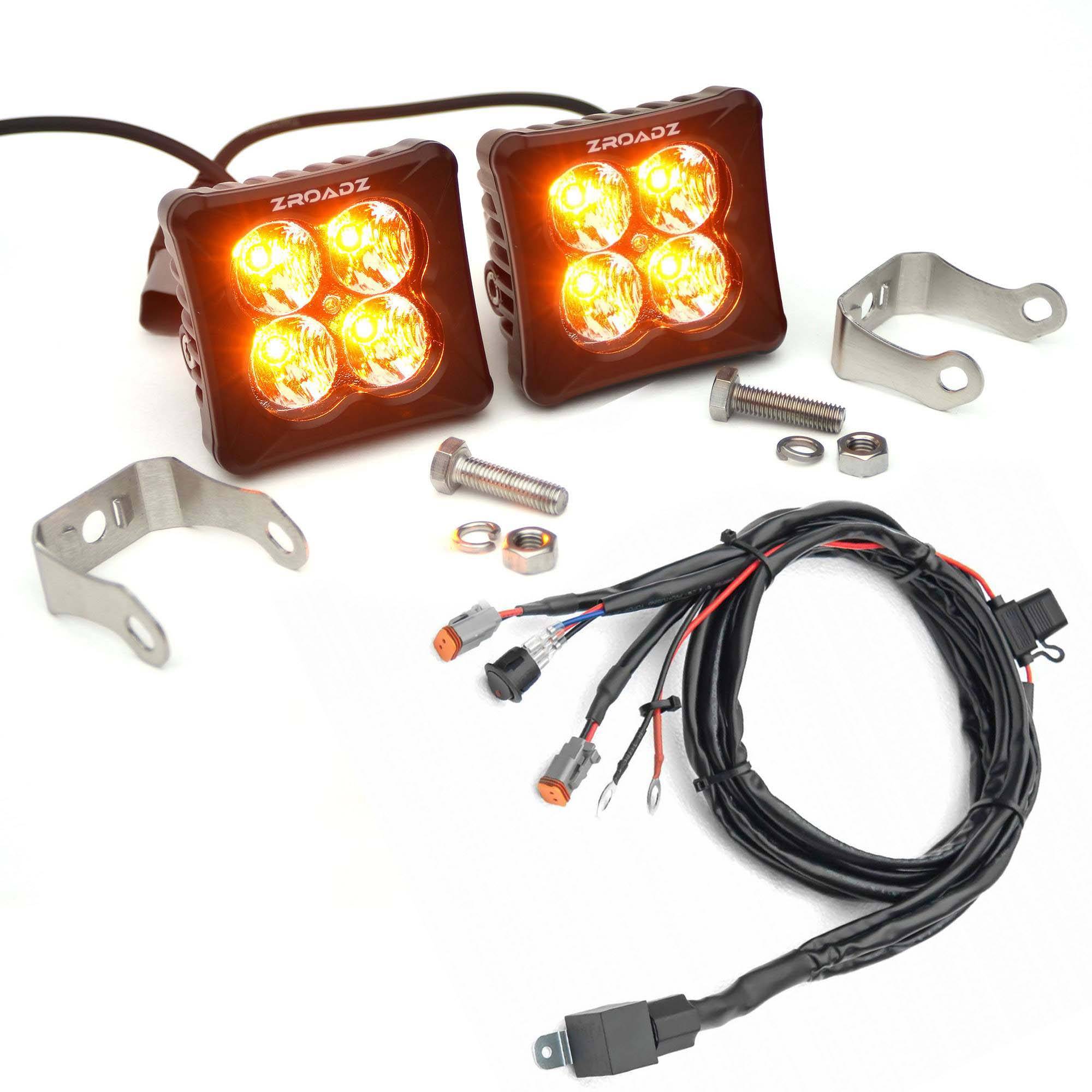 ZROADZ OFF ROAD PRODUCTS - 3 inch ZROADZ LED Light Pod Kit, G2 Series, Amber, Flood Beam, 2 Piece Kit With Wiring Harness - Part # Z30BC12W-D3A-K