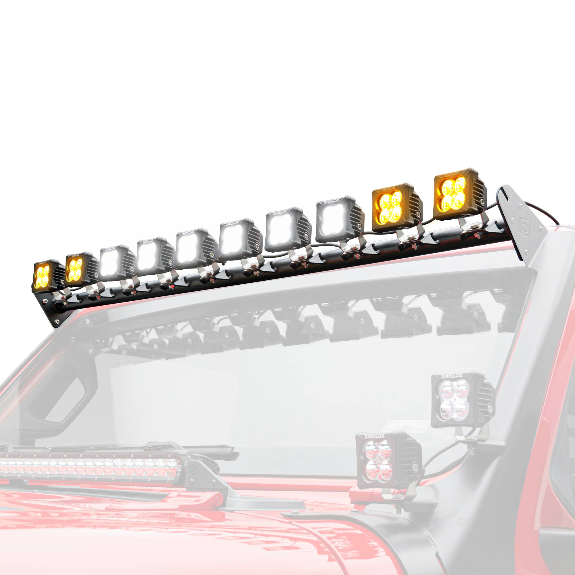 ZROADZ OFF ROAD PRODUCTS - 2018-2025 Jeep JL/2019-2025 Gladiator, Multi-LED Roof Cross Bar , Includes (10) 3-Inch ZROADZ Light Pods - Part # Z934831-KITAW