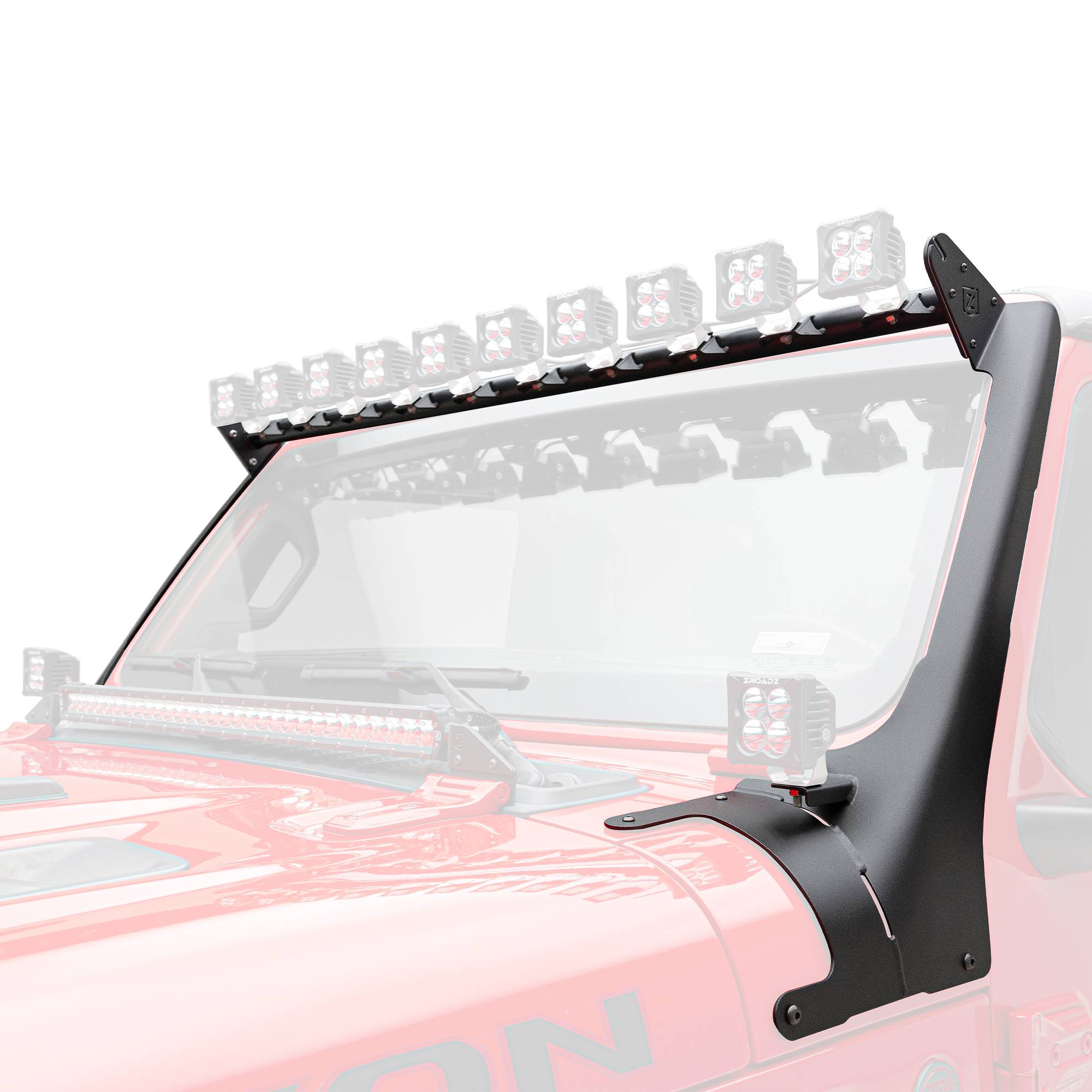 ZROADZ OFF ROAD PRODUCTS - 2018-2023 Jeep JL/2019-2023 Jeep Gladiator, Multi-LED Roof Cross Bar and 2-Pod A-Pillar Brackets ONLY, Holds (12) 3-Inch ZROADZ Light Pods, (Not Included) - Part # Z934931-BK2