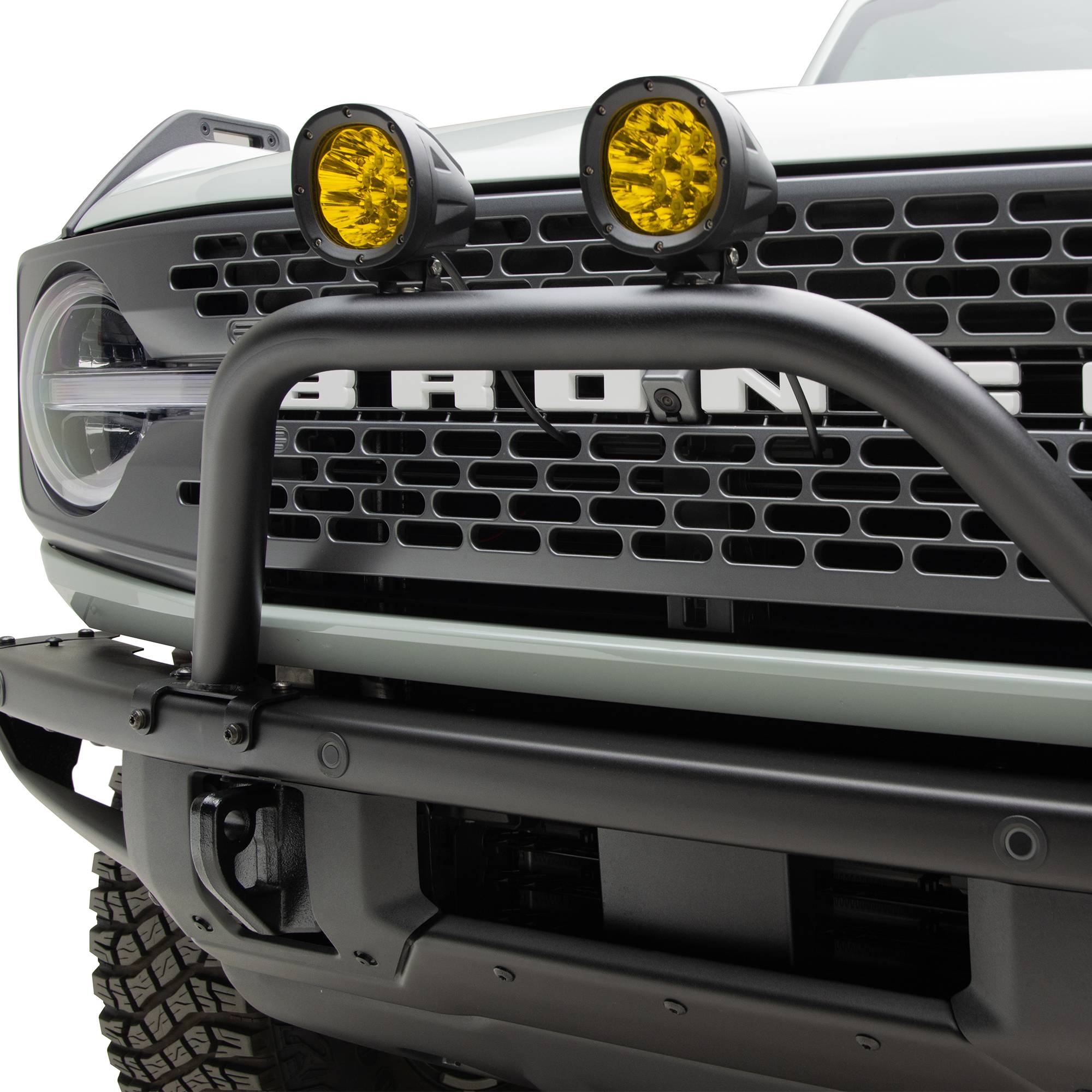 ZROADZ OFF ROAD PRODUCTS - 2021-2022 Ford Bronco Prerunner Baja Bar (Standard Hoop) LED Kit Includes (2) 4 inch Round Amber ZROADZ LED Pod Lights - Part # Z325441-KITA