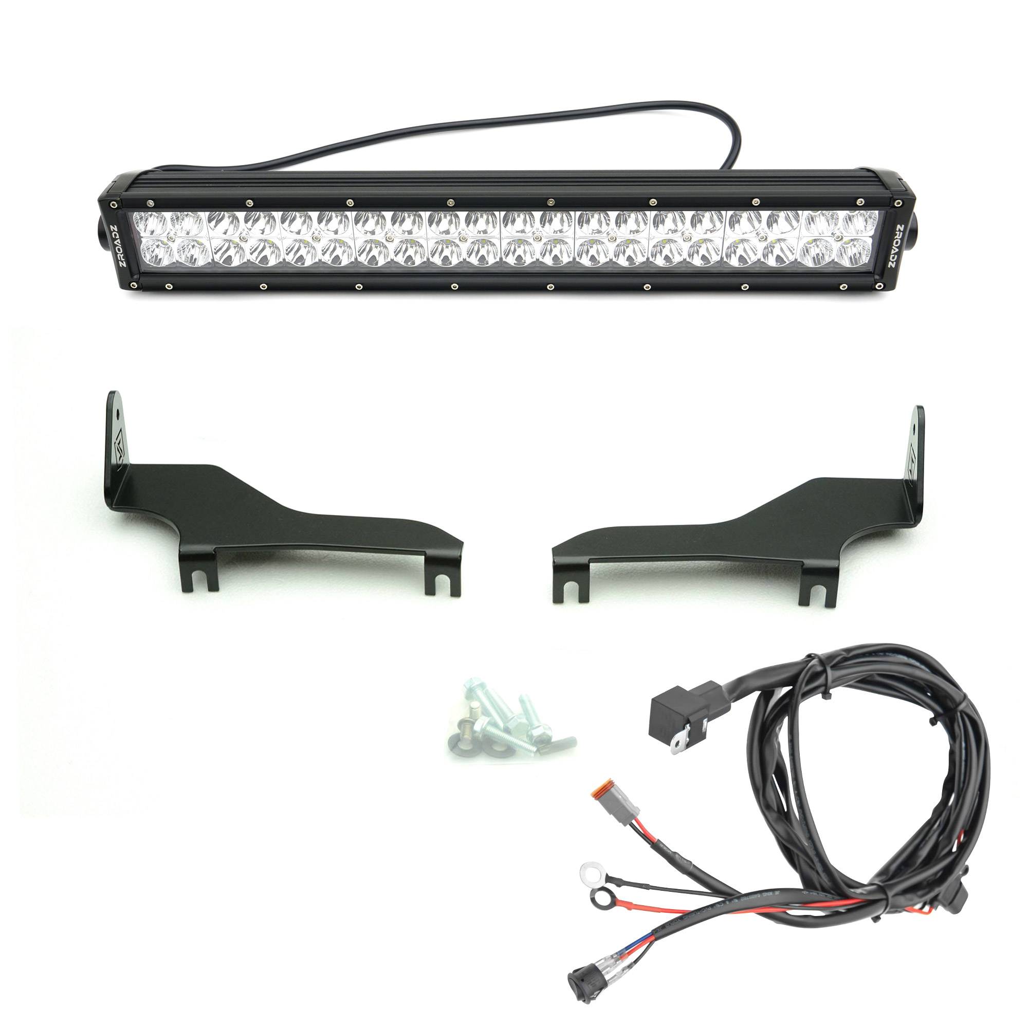 2010-2014 Ford F-150 Raptor Front Bumper Center LED Kit with (1) 20 Inch  LED Straight Double Row Light Bar - Part # Z325661-KIT