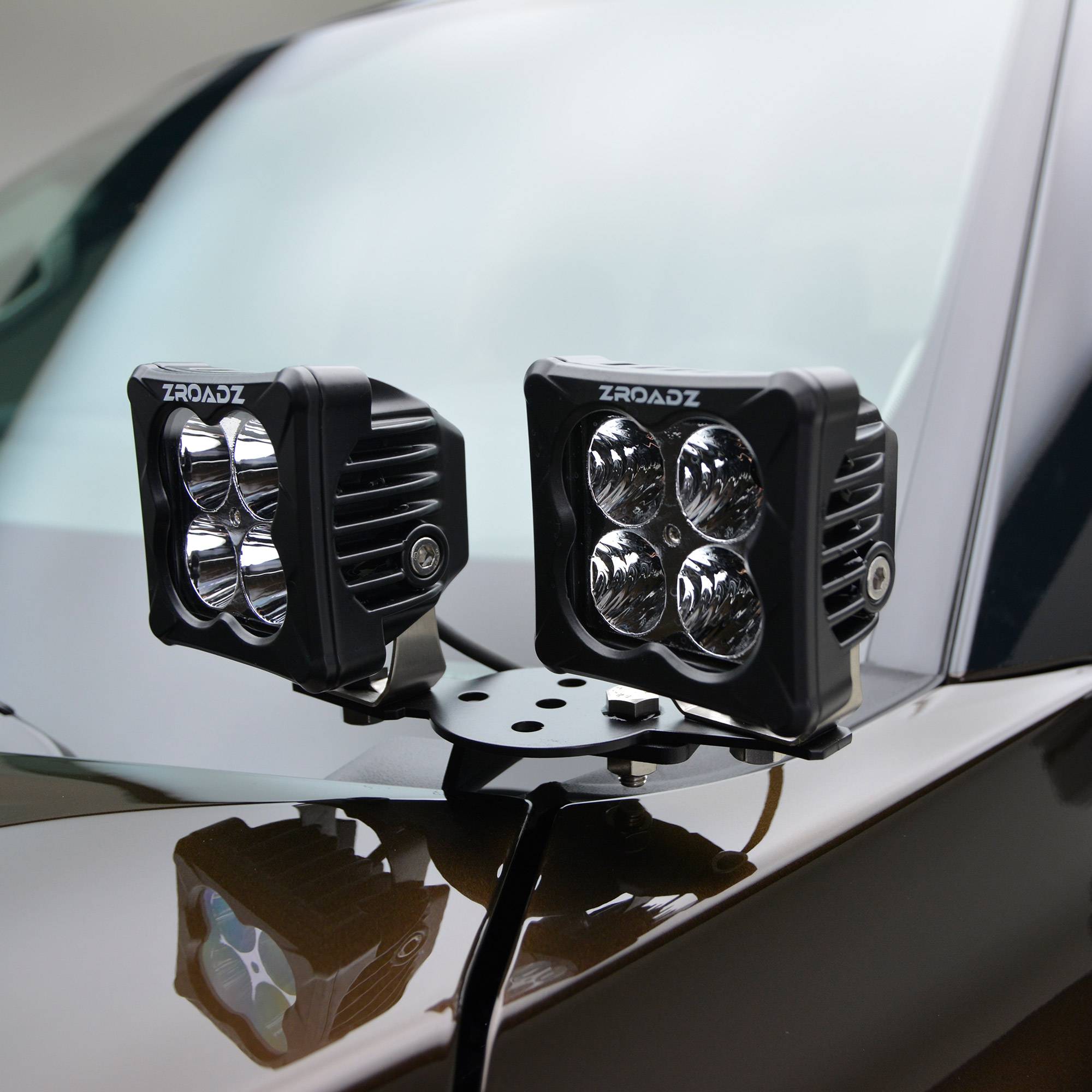 ZROADZ OFF ROAD PRODUCTS - 2022 Toyota Tundra Hood Hinge LED Kit with (4) 3 Inch ZROADZ LED Pod Lights  - Part # Z369671-KIT4
