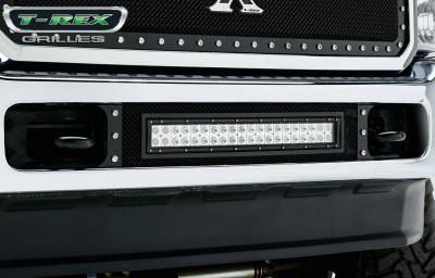T-REX GRILLES - 2011-2016 Ford Super Duty Torch Bumper Grille, Black, 1 Pc, Bolt-On, Chrome Studs with (1) 20" LED - Part # 6325461 - Image 1