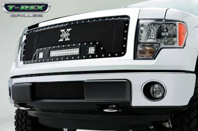 T-REX GRILLES - 2013-2014 F-150 Torch Grille, Black, 1 Pc, Insert, Chrome Studs with (2) 3" LED Cubes and (1) 12" LEDs - Part # 6315721 - Image 1