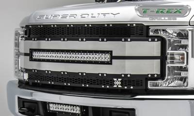 T-REX GRILLES - 2017-2019 Super Duty Torch AL Grille, Black Mesh Brushed Trim, 1 Pc, Replacement, Chrome Studs with (1) 30" LED, Does Not Fit Vehicles with Camera - Part # 6315483 - Image 2