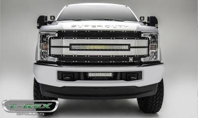 T-REX GRILLES - 2017-2019 Ford Super Duty Torch AL Grille, Black Mesh Brushed Trim, 1 Pc, Replacement, Chrome Studs with (1) 30" LED, Does Not Fit Vehicles with Camera - Part # 6315483 - Image 5