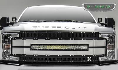 T-REX GRILLES - 2017-2019 Super Duty Torch AL Grille, Black Mesh Brushed Trim, 1 Pc, Replacement, Chrome Studs with (1) 30" LED, Does Not Fit Vehicles with Camera - Part # 6315483 - Image 4