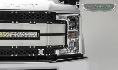 T-REX GRILLES - 2017-2019 Ford Super Duty Torch AL Grille, Black Mesh Brushed Trim, 1 Pc, Replacement, Chrome Studs with (1) 30" LED, Does Not Fit Vehicles with Camera - Part # 6315483 - Image 3