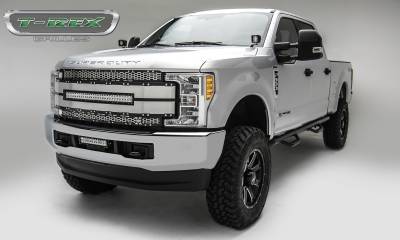 T-REX GRILLES - 2017-2019 Super Duty Torch AL Grille, Black with brushed aluminum mesh and trim, 1 Pc, Replacement, Chrome Studs with (1) 30" LED, Does Not Fit Vehicles with Camera - PN #6315485 - Image 1