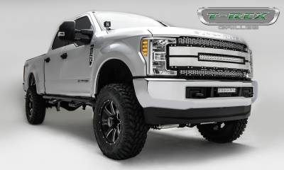 T-REX GRILLES - 2017-2019 Ford Super Duty Torch AL Grille, Black with brushed aluminum mesh and trim, 1 Pc, Replacement, Chrome Studs with (1) 30" LED, Does Not Fit Vehicles with Camera - Part # 6315485 - Image 5