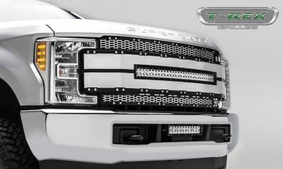 T-REX GRILLES - 2017-2019 Super Duty Torch AL Grille, Black with brushed aluminum mesh and trim, 1 Pc, Replacement, Chrome Studs with (1) 30" LED, Does Not Fit Vehicles with Camera - PN #6315485 - Image 4